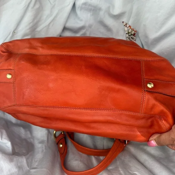 Coach Orange red Leather Shoulder Bag with Scarf Accent - Picture 2 of 10